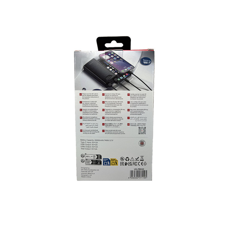 پاوربانک 10 وات ون دنز مدل VD-PB042 ظرفیت 20000 میلی آمپر ساعت