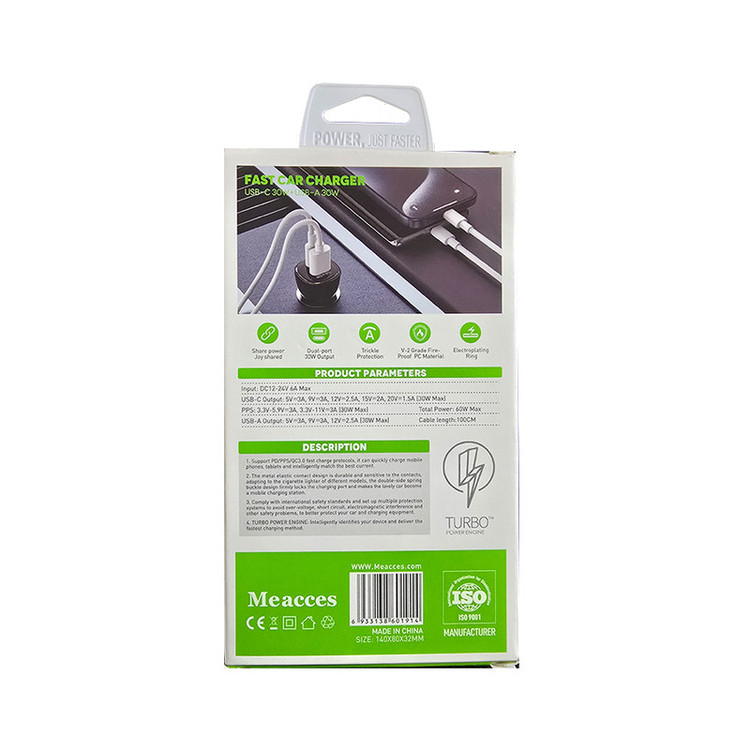 شارژر فندکی 60 وات مکسیس مدل C400T به همراه کابل USB-C